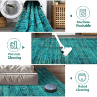 Garvee Persian Green Pine 8x10 Washable Area Rug for Living Room, Soft Vintage Distressed Large Bedroom Rug Retro Farmhouse Non Slip Low Pile Indoor Foldable Carpet for Dining Room Office
