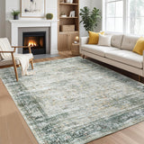 Garvee Persian Green Multi 6x9 Washable Area Rug, Soft Vintage Distressed Large Living Room Rug Retro Farmhouse Non Slip Low Pile Indoor Foldable Carpet for Bedroom Dining Room Office - Green Multi