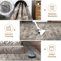 Garvee Washable Area Rugs for Living Room, 5x7 Soft Vintage Bedroom Rug Foldable Non-Slip Low Pile Area Rug Farmhouse Throw Carpet for Dining Room Home (Taupe, 5'x7')
