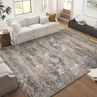 Garvee Washable Area Rugs for Living Room, 5x7 Soft Vintage Bedroom Rug Foldable Non-Slip Low Pile Area Rug Farmhouse Throw Carpet for Dining Room Home (Taupe, 5'x7')