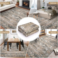 Garvee Washable Area Rugs for Living Room, 5x7 Soft Vintage Bedroom Rug Foldable Non-Slip Low Pile Area Rug Farmhouse Throw Carpet for Dining Room Home (Taupe, 5'x7')