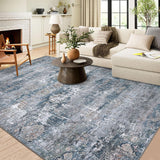 Garvee Vintage Area Rug, 5x7 Boho Washable Living Room Bedroom Rug Retro Non-Slip Non-Shedding Low Pile Farmhouse Area Rug Throw Rug for Dining Room Home (Blue/Grey, 5'x7') - Blue Multi