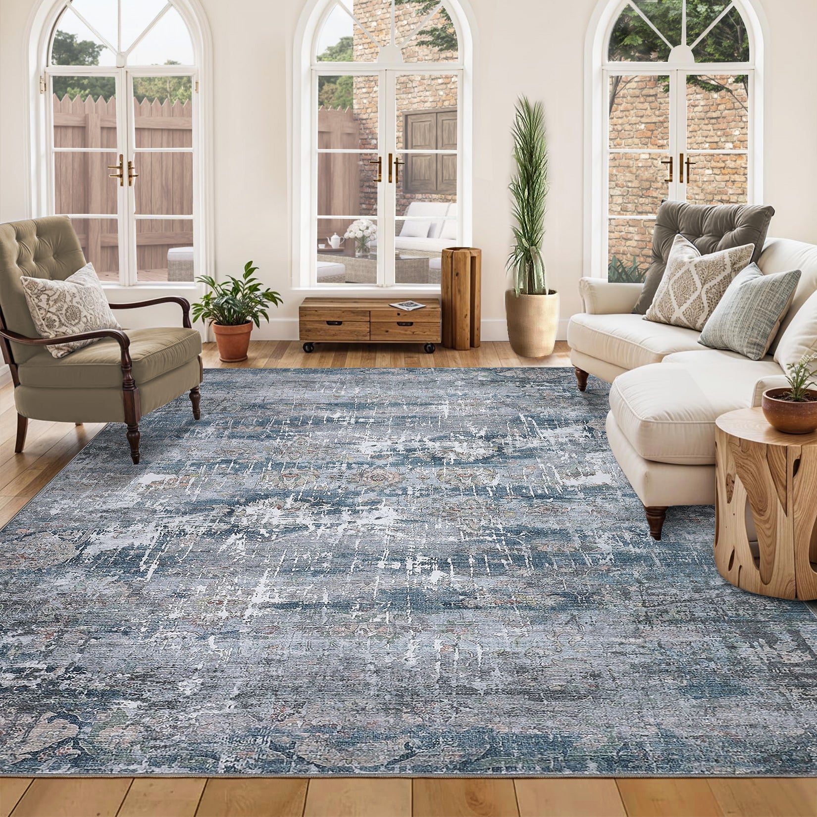 Garvee Vintage Area Rug, 10x13 Boho Washable Large Living Room Bedroom Rug Retro Non-Slip Non-Shedding Low Pile Farmhouse Area Rug for Dining Room Home