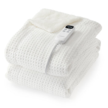 Garvee Waffle Heated Throw Blanket, Machine Washable Electric Blankets Fast Heating with LCD Controller, 6 Heat Levels & 1-4H Time Settings, ETL Certified Heat Throw for Couch, White, 50" x 60"