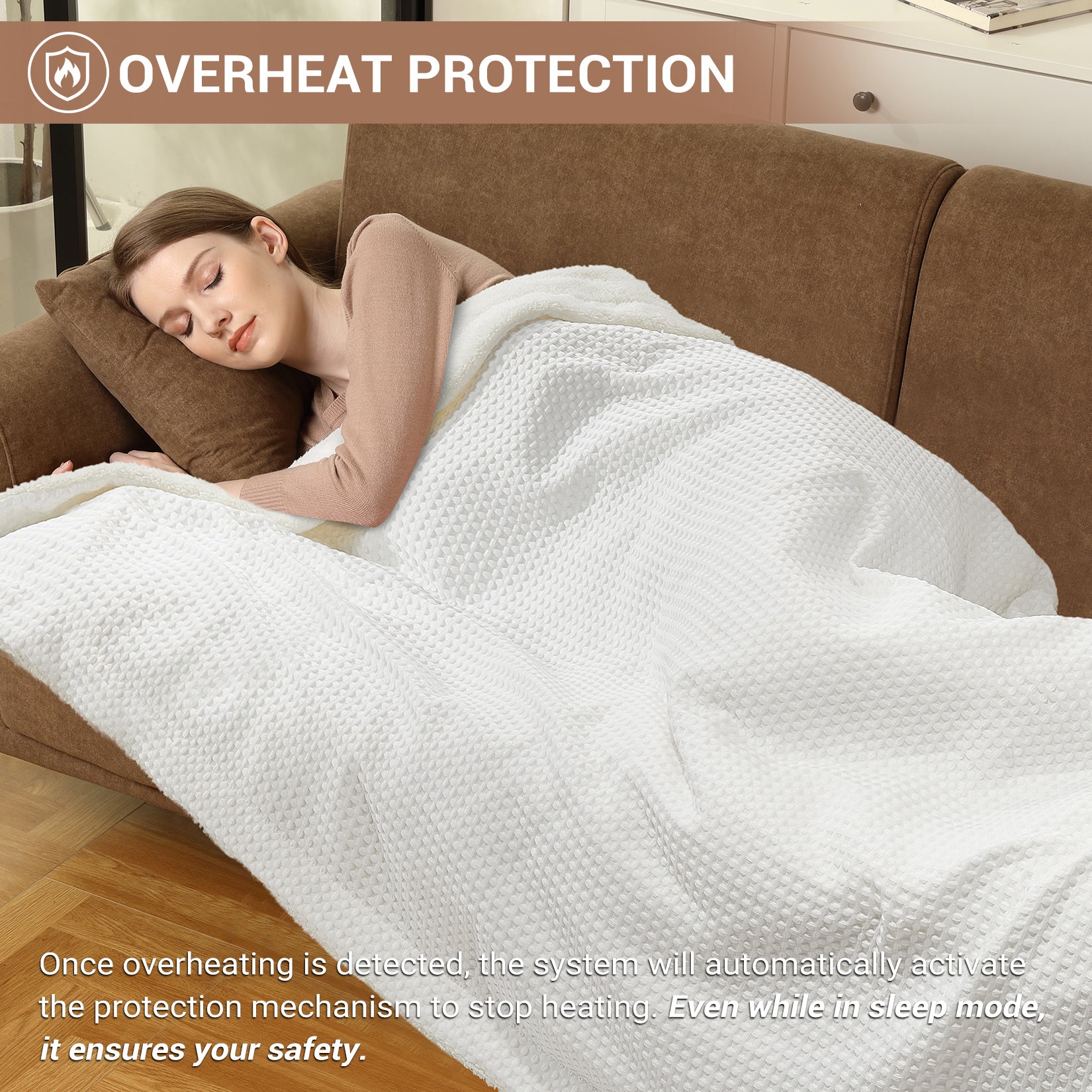 Garvee Waffle Heated Throw Blanket, Machine Washable Electric Blankets Fast Heating with LCD Controller, 6 Heat Levels & 1-4H Time Settings, ETL Certified Heat Throw for Couch, White, 50" x 60"