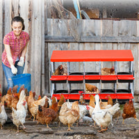 GARVEE 10-Compartments Chicken Nest Box - Red Roll-Away Design w/Lid Cover & Legs for Coop Laying Boxes for Hens, Nest Boxes