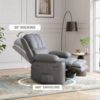 Garvee 22" Widen Manual PU Leather Recliner Chair with 2 Cup Holders, Side Pocket, PU Leather, Overstuffed Armrests, Iron Frame, Living Room Sofa, Gray