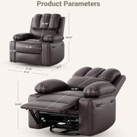 Garvee PU Leather Recliner Chair, Manual Rocking Recliner w/Comfortable Arms and Cup Holders for Living Room, Coffee