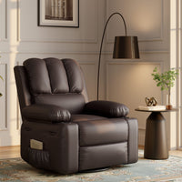 Garvee PU Leather Recliner Chair, Manual Rocking Recliner w/Comfortable Arms and Cup Holders for Living Room, Coffee