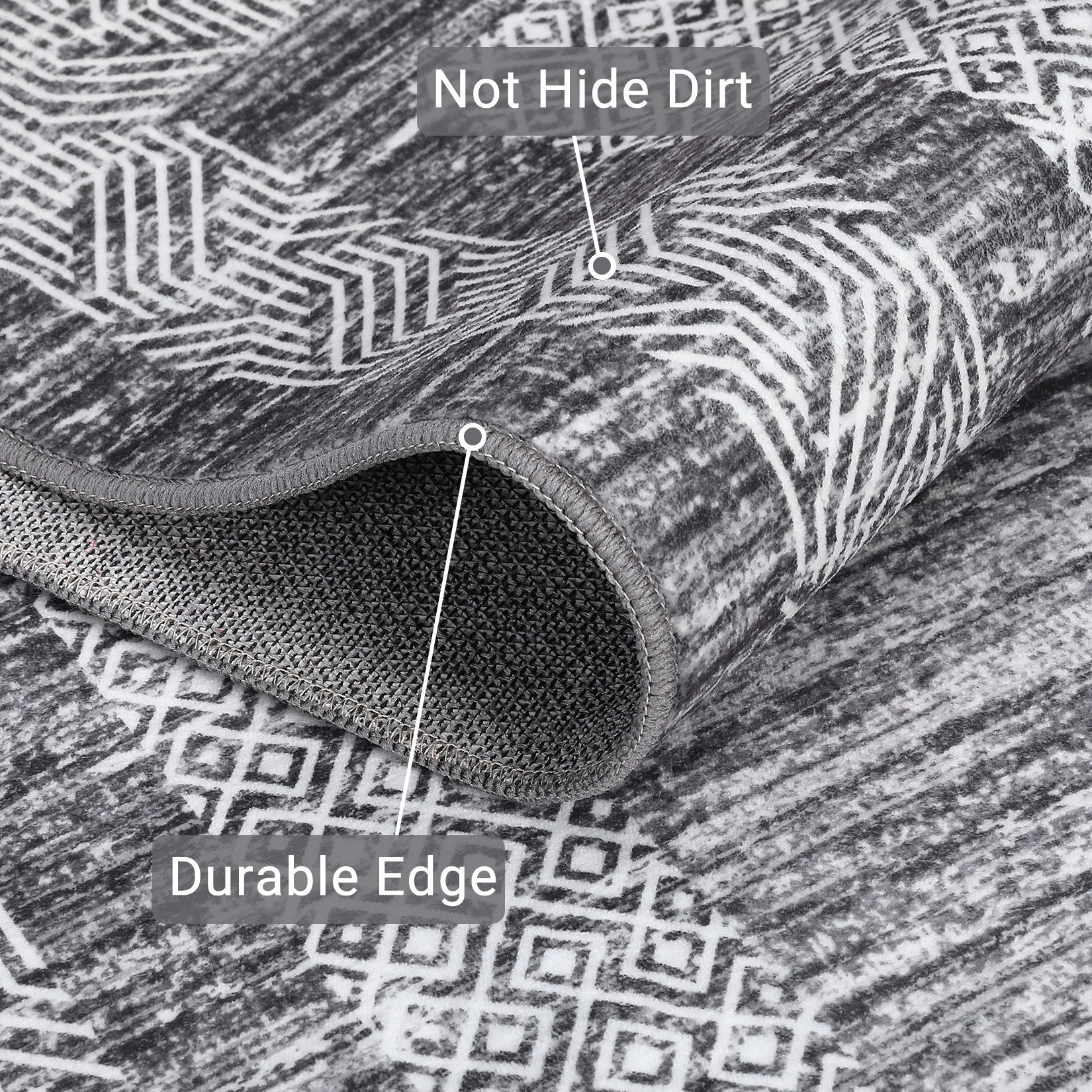 Garvee Bordered Grey 10x13 Large Washable Geometric Area Rug Non Slip Non Shedding Floor Carpet, Modern Bordered Rug, Distressed Gray Rug, Indoor Printed Rug for Living Room, Bedroom, Office