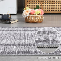 Garvee Bordered Grey 9x12 Large Area Distressed Modern Rug Soft Non Shedding Floor Carpet, Geometric Rug, Washable Non Slip Rug, Low Pile Indoor Area Rug for Living Room, Bedroom