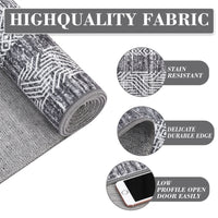 Garvee Bordered Grey 9x12 Large Area Distressed Modern Rug Soft Non Shedding Floor Carpet, Geometric Rug, Washable Non Slip Rug, Low Pile Indoor Area Rug for Living Room, Bedroom
