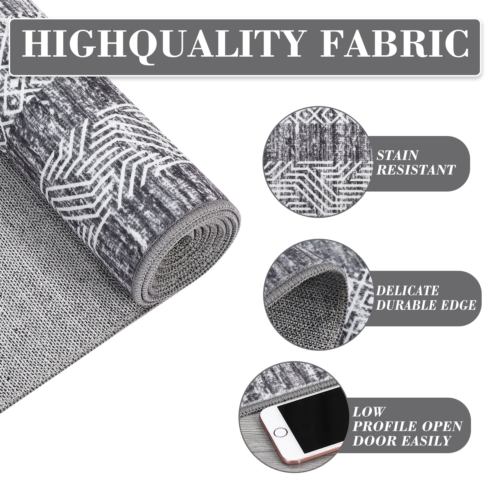 Garvee Bordered Grey 10x13 Large Washable Geometric Area Rug Non Slip Non Shedding Floor Carpet, Modern Bordered Rug, Distressed Gray Rug, Indoor Printed Rug for Living Room, Bedroom, Office