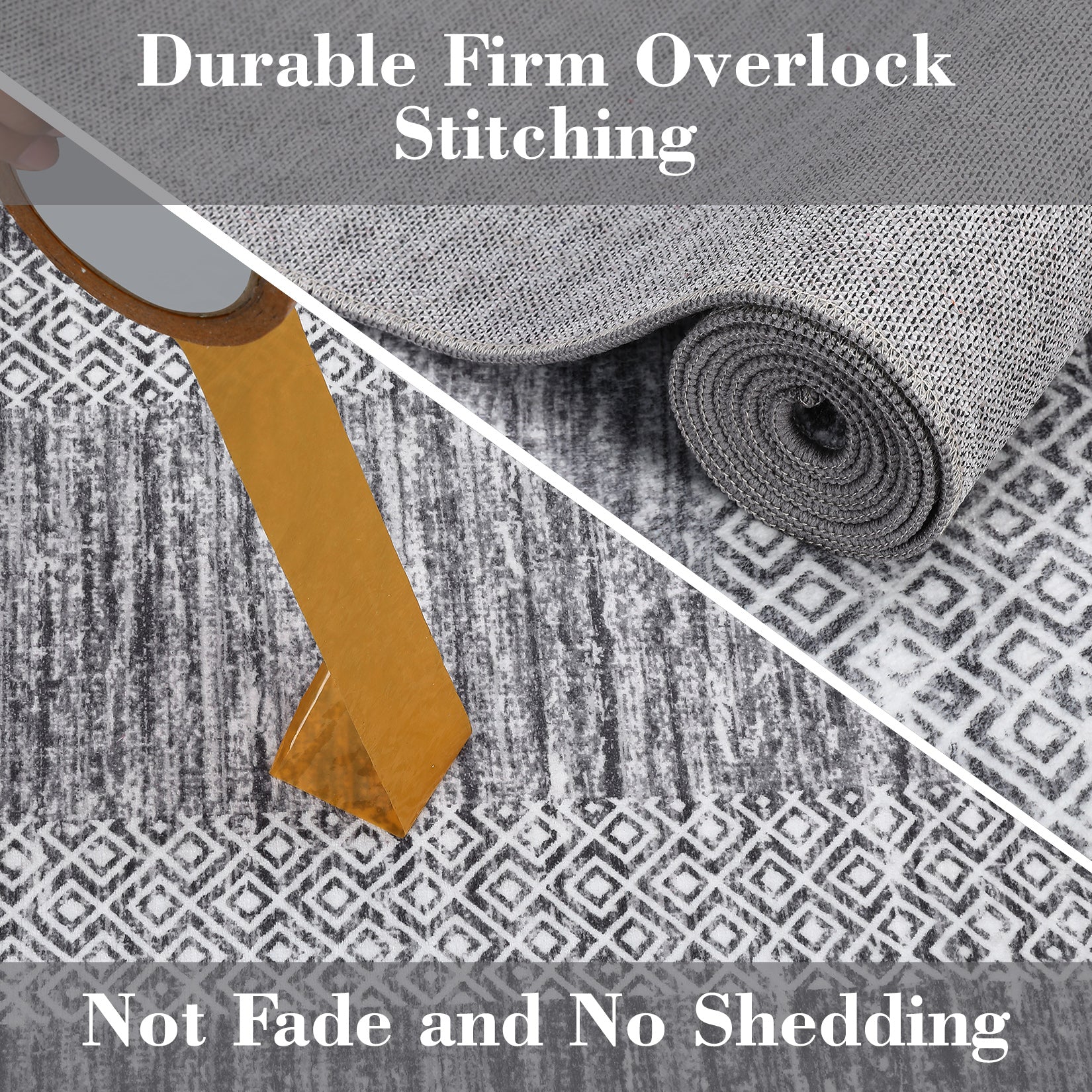 Garvee Bordered Grey 5x7 Modern Geometric Area Distressed Rug Washable Non Slip Floor Carpet Non Shedding Thin Rug, Soft Low Pile Rug, Contemporary Gray Rug for Dining Room, Living Room