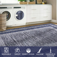 Garvee Bordered Blue 9x12 Large Modern Blue Area Rug Distressed Rug Soft Non Shedding Floor Carpet, Geometric Rug, Washable Non Slip Rug, Low Pile Indoor Area Rug for Living Room, Bedroom