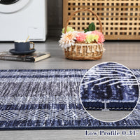 Garvee Bordered Blue 9x12 Large Modern Blue Area Rug Distressed Rug Soft Non Shedding Floor Carpet, Geometric Rug, Washable Non Slip Rug, Low Pile Indoor Area Rug for Living Room, Bedroom