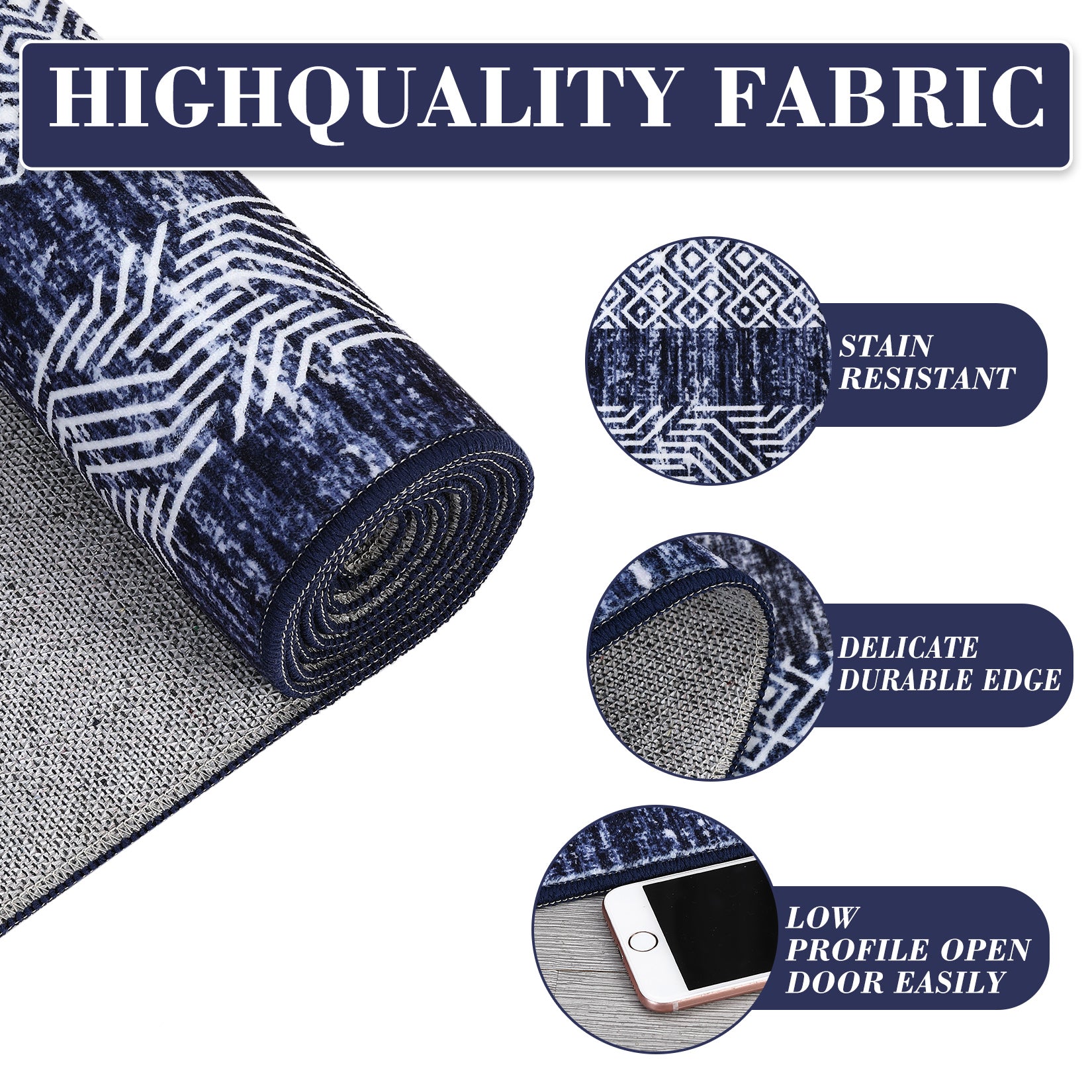 Garvee Bordered Blue 9x12 Large Modern Blue Area Rug Distressed Rug Soft Non Shedding Floor Carpet, Geometric Rug, Washable Non Slip Rug, Low Pile Indoor Area Rug for Living Room, Bedroom