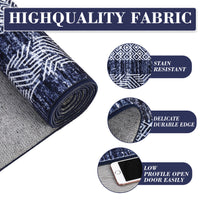 Garvee Bordered Blue 2x6 Modern Runner Rug Soft Non Slip Runner Washable Non Shedding Floor Carpet, Distressed Geometric Hallway Runner, Indoor Printed Runner for Kitchen, Entrance, Blue