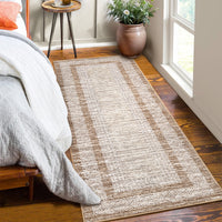 Garvee Bordered Brown 2x6 Modern Runner Rug Soft Non Slip Runner Washable Non Shedding Floor Carpet, Distressed Geometric Hallway Runner, Indoor Printed Runner for Kitchen, Entrance