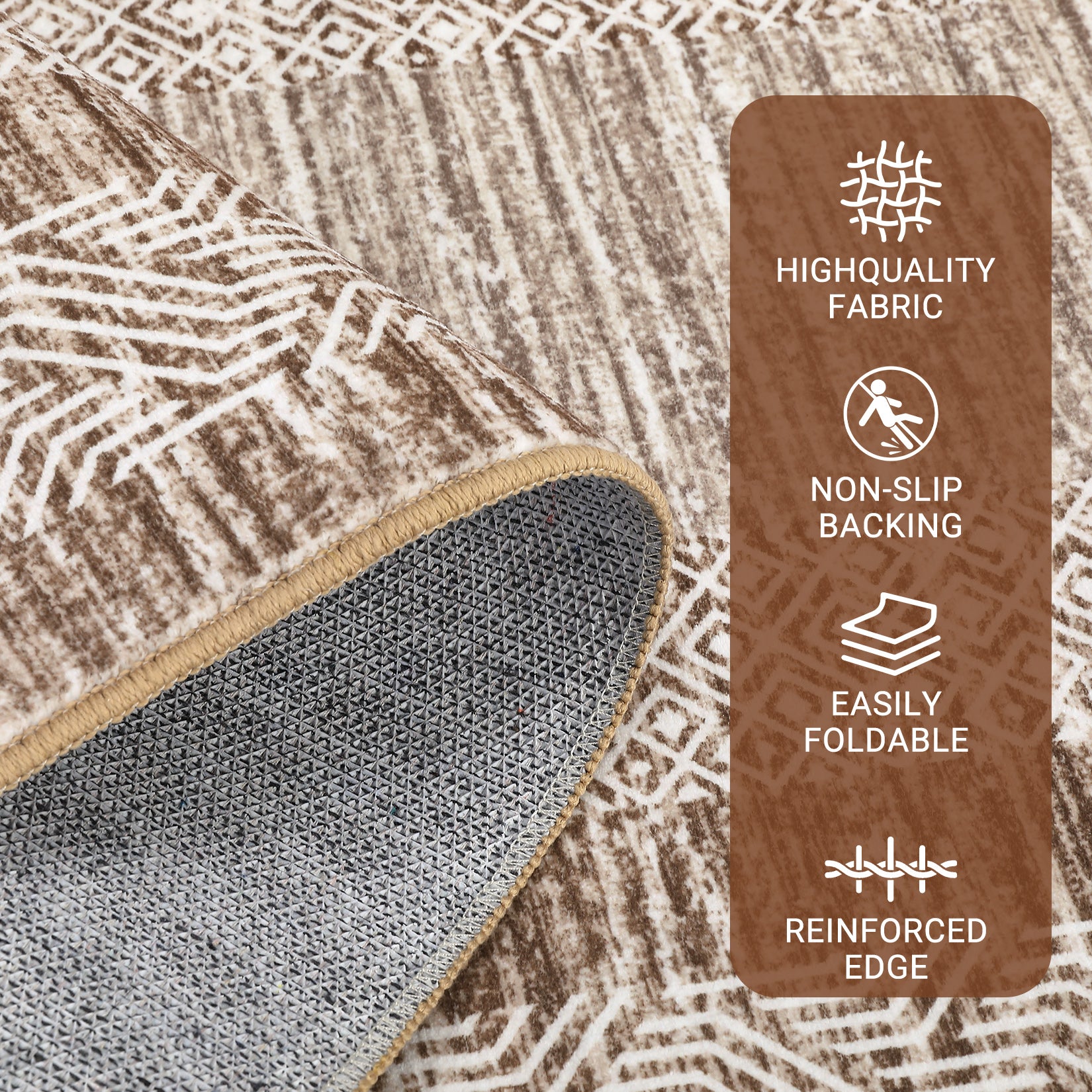 Garvee Bordered Brown 10x13 Large Washable Geometric Area Rug Non Slip Non Shedding Floor Carpet, Modern Bordered Rug, Distressed Blue Rug, Indoor Printed Rug for Living Room, Bedroom, Office