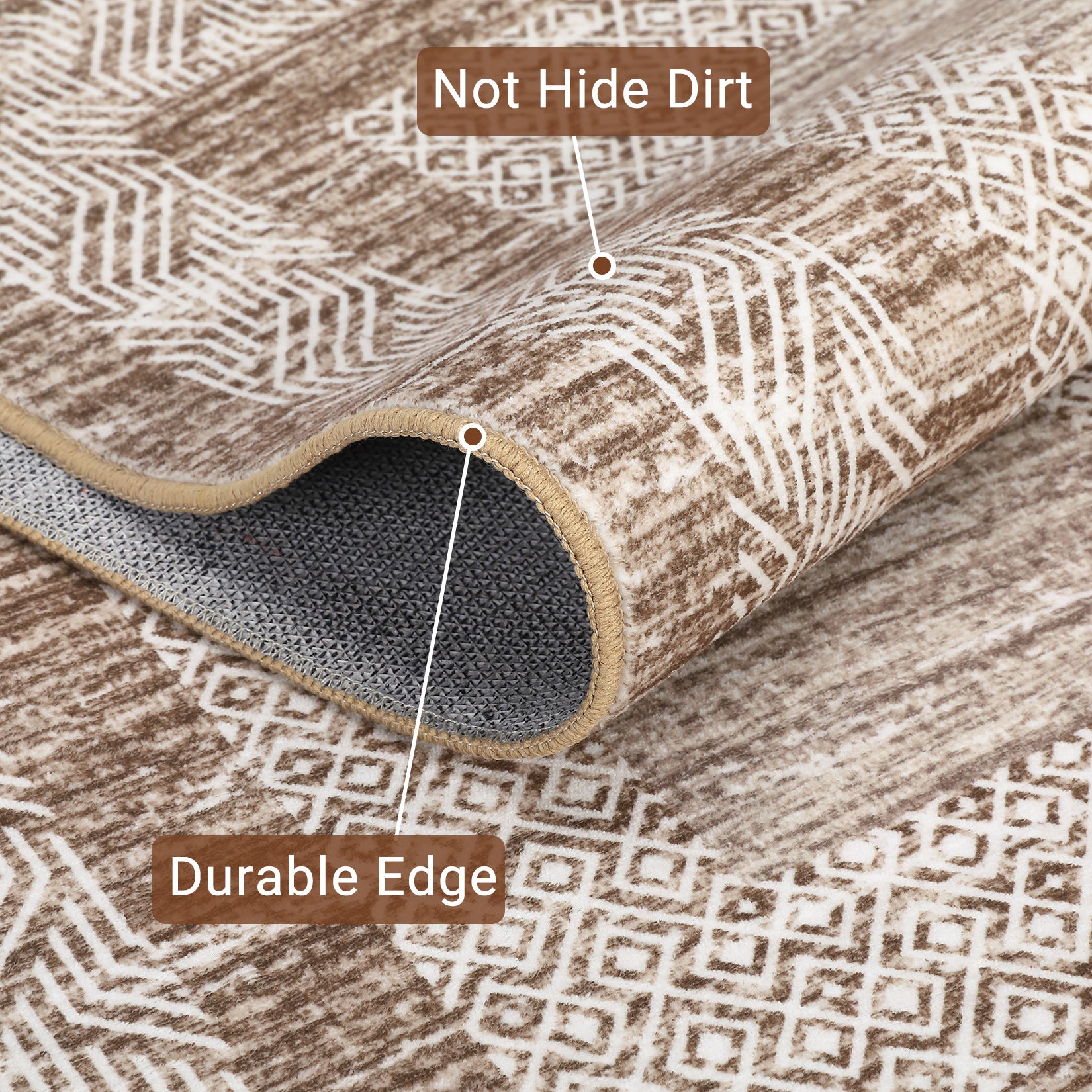 Garvee Bordered Brown 2x6 Modern Runner Rug Soft Non Slip Runner Washable Non Shedding Floor Carpet, Distressed Geometric Hallway Runner, Indoor Printed Runner for Kitchen, Entrance