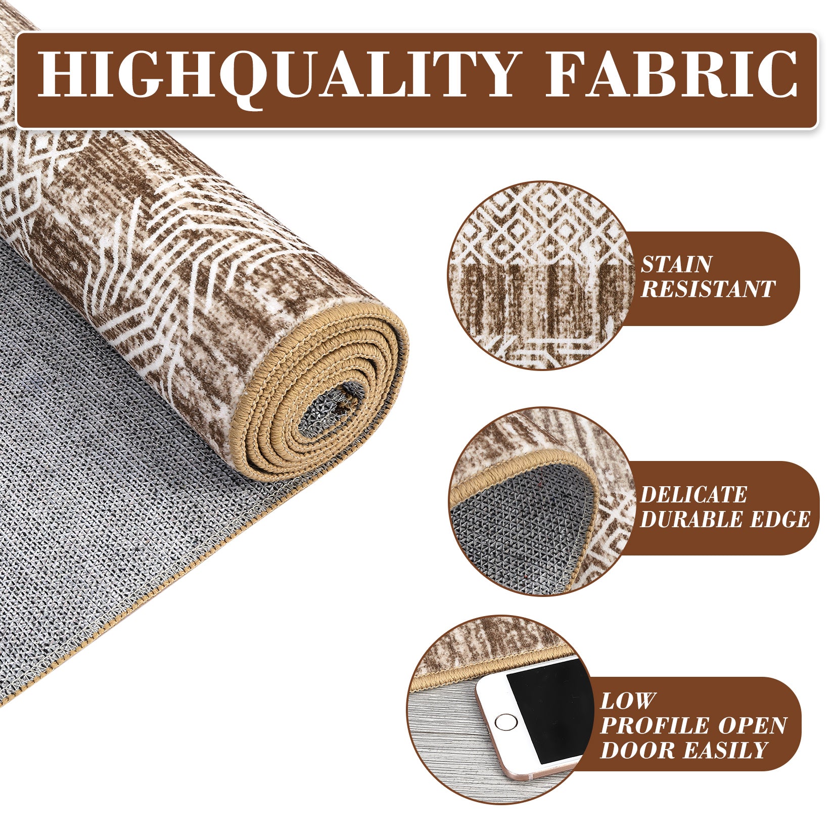 Garvee Bordered Brown 2x6 Modern Runner Rug Soft Non Slip Runner Washable Non Shedding Floor Carpet, Distressed Geometric Hallway Runner, Indoor Printed Runner for Kitchen, Entrance