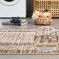 Garvee Bordered Brown 9x12 Large Modern Area Rug Distressed Rug Soft Non Shedding Floor Carpet, Geometric Rug, Washable Non Slip Rug, Low Pile Indoor Area Rug for Living Room, Bedroom