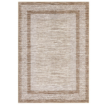 Garvee 8' x 10' Bordered Washable Area Rug, Distressed Geometric Non-Slip Soft Low-Pile Rug for Living Room, Bedroom & Dining Room, Brown
