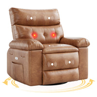 Garvee 360° Swivel Massage Recliner Chair with Heating, Manual Lazy Recliner, PU Leather, Cup Holder, 1.5x Sponge Comfort, Rocking Chair for Living Rooms and Nurseries