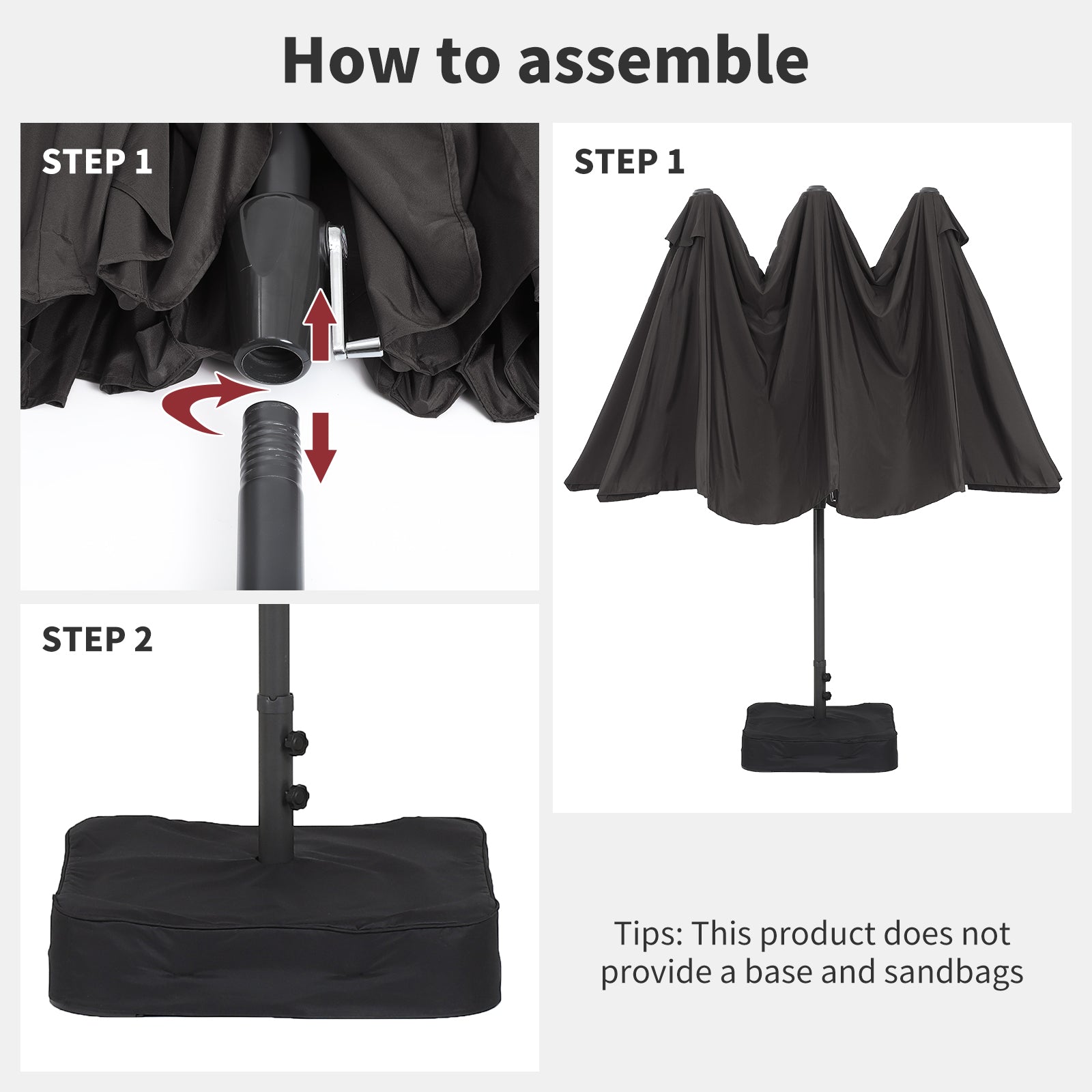 Garvee 15x9 Ft Large Patio Umbrellas,Patio Double-Sided Umbrella With Base and Crank,Outdoor Rectangle Market Umbrella for Patio, Lawn & Garden and Poolside,Dark Grey