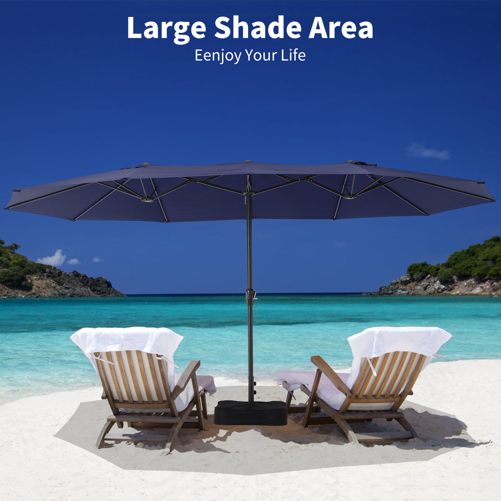 Garvee 15x9 Ft Large Double-Sided Patio Umbrella with Base & Crank - Outdoor Rectangle Market Umbrella for Patio, Lawn, Garden & Poolside, Navy Blue