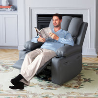 Garvee 22" Widen Manual PU Leather Recliner Chair with 2 Cup Holders, Side Pocket, PU Leather, Overstuffed Armrests, Iron Frame, Living Room Sofa, Gray