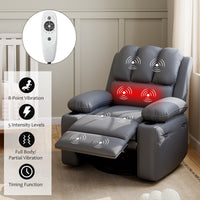 Garvee 22" Widen Manual PU Leather Recliner Chair with 2 Cup Holders, Side Pocket, PU Leather, Overstuffed Armrests, Iron Frame, Living Room Sofa, Gray