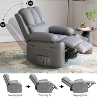 Garvee 22" Widen Manual PU Leather Recliner Chair with 2 Cup Holders, Side Pocket, PU Leather, Overstuffed Armrests, Iron Frame, Living Room Sofa, Gray