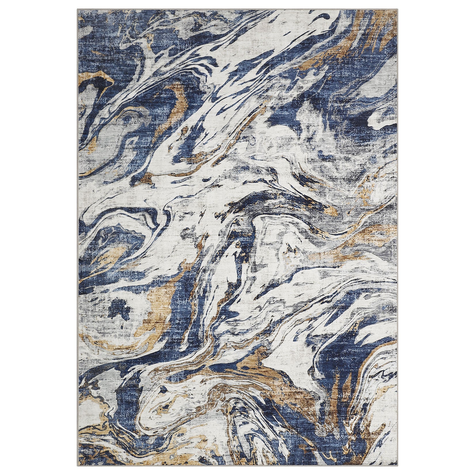 Garvee Modern Abstract Area Rug 5x7 Rug for Living Room, Machine Washable Floor Carpet, Non-Slip Faux Wool Soft Rug, Low Pile Foldable Rug for Bedroom, Dining Room, Kitchen, Blue