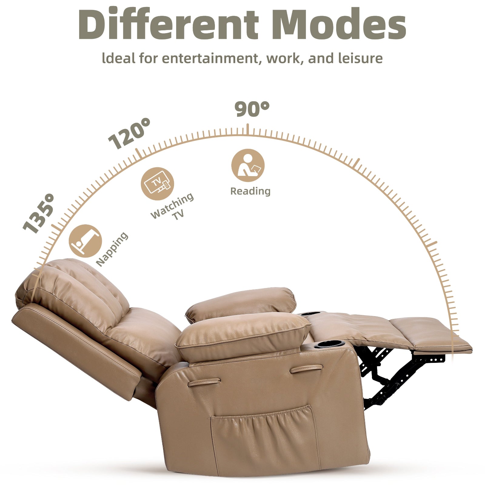 Garvee Recliner Chairs with Heat and Massage, 360° Swivel Lazy Recliner Chair for Elderly, Ergonomic Rocking Chair with Cup Holder for Living Rooms, Bedrooms and Nurseries - Tan