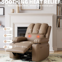 Garvee Oversized 27" Recliner Chairs with Heat and Massage, 360° Swivel Lazy Boy Recliner Chair for Adults, Manual Rocking Chair with Cup Holder for Living Rooms, Bedrooms and Nurseries, Tan