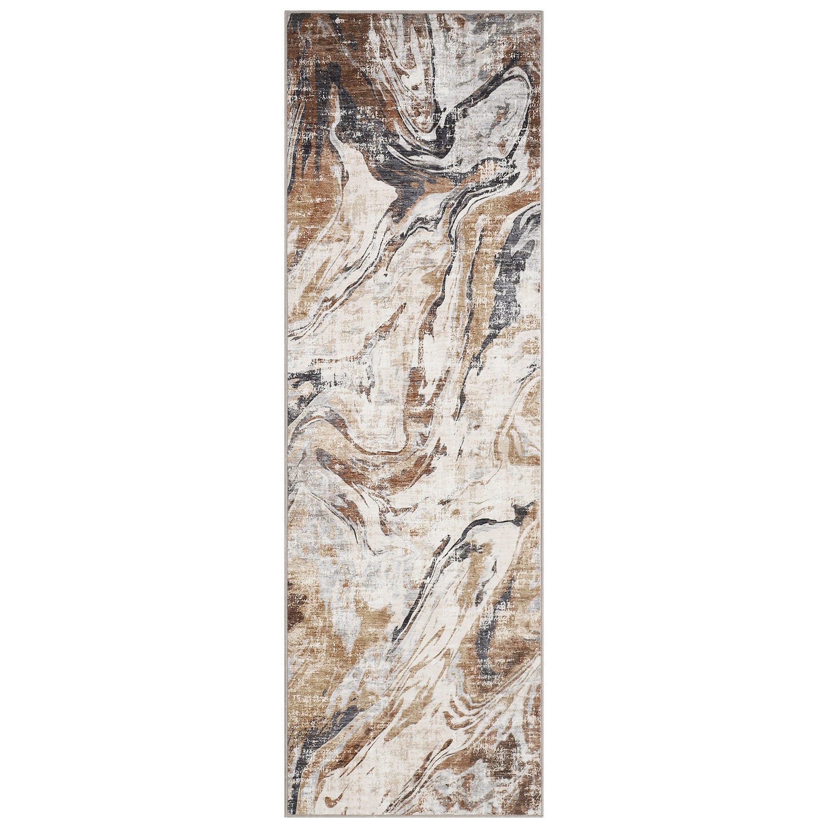 Garvee 2x6 Machine Washable Runner Rug, Non-Slip Floor Carpet, Modern Abstract Bedside Rug, Low Pile Foldable Area Rug, Soft Rug for Entryway, Bathroom, Laundry Room, Brown