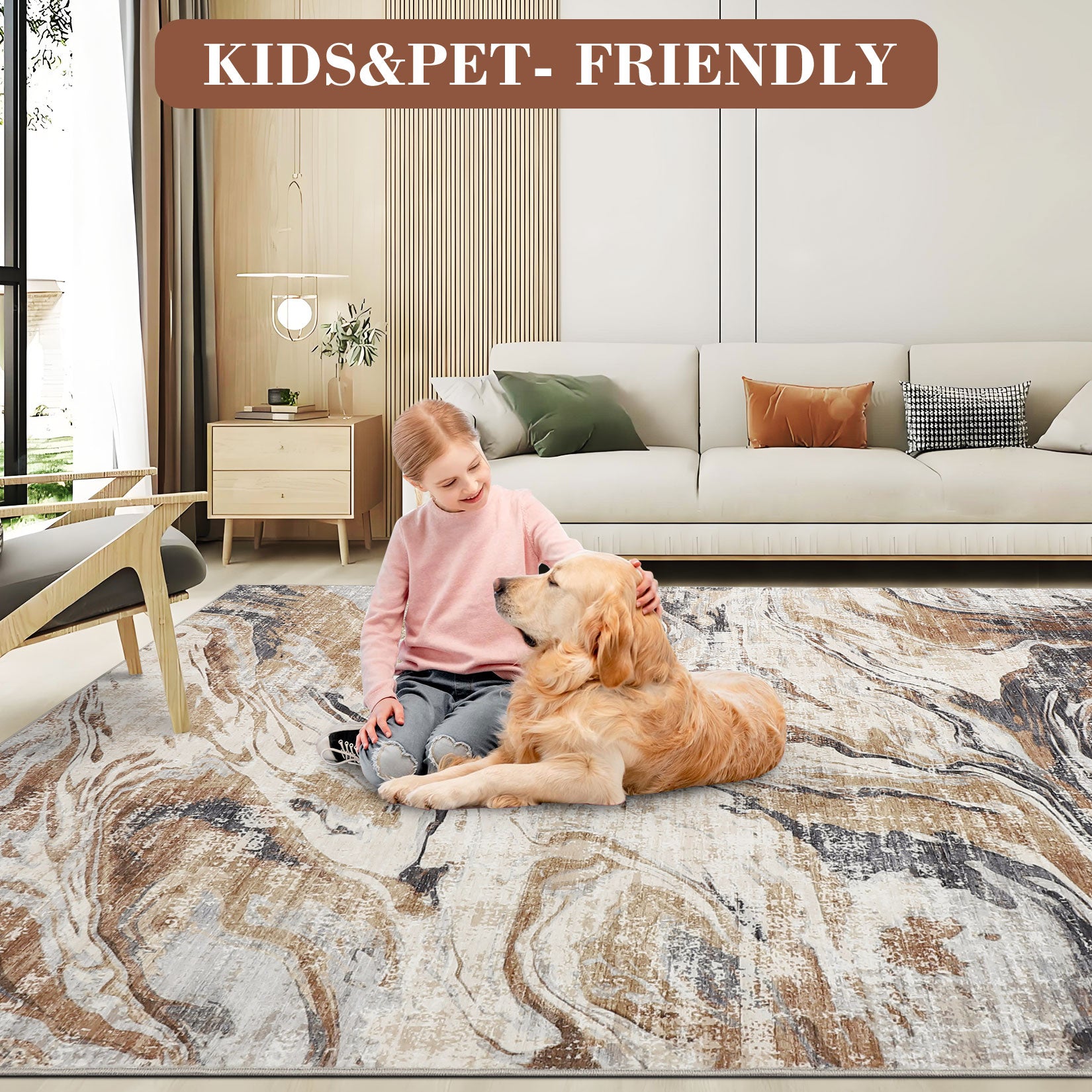 Garvee 2x6 Machine Washable Runner Rug, Non-Slip Floor Carpet, Modern Abstract Bedside Rug, Low Pile Foldable Area Rug, Soft Rug for Entryway, Bathroom, Laundry Room, Brown