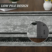 Garvee 9x12 Large Washable Thin Area Rug Modern Bordered Rug Distressed Geometric Floor Carpet Non Slip Non Shedding Rug, Soft Low Pile Rug, Indoor Decorative Rug for Living Room, Office, Gray