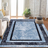 Garvee 10x13 Modern Bordered Area Rug Distressed Blue Rug Non Slip Non Shedding Floor Carpet Soft Low Pile Rug, Large Washable Thin Rug, Foldable Printed Rug for Living Room, Bedroom, Office - Blue