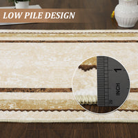 Garvee 10x13 Modern Bordered Area Rug Distressed Beige Rug Non Slip Non Shedding Floor Carpet Soft Low Pile Rug, Large Washable Thin Rug, Foldable Printed Rug for Living Room, Bedroom, Office