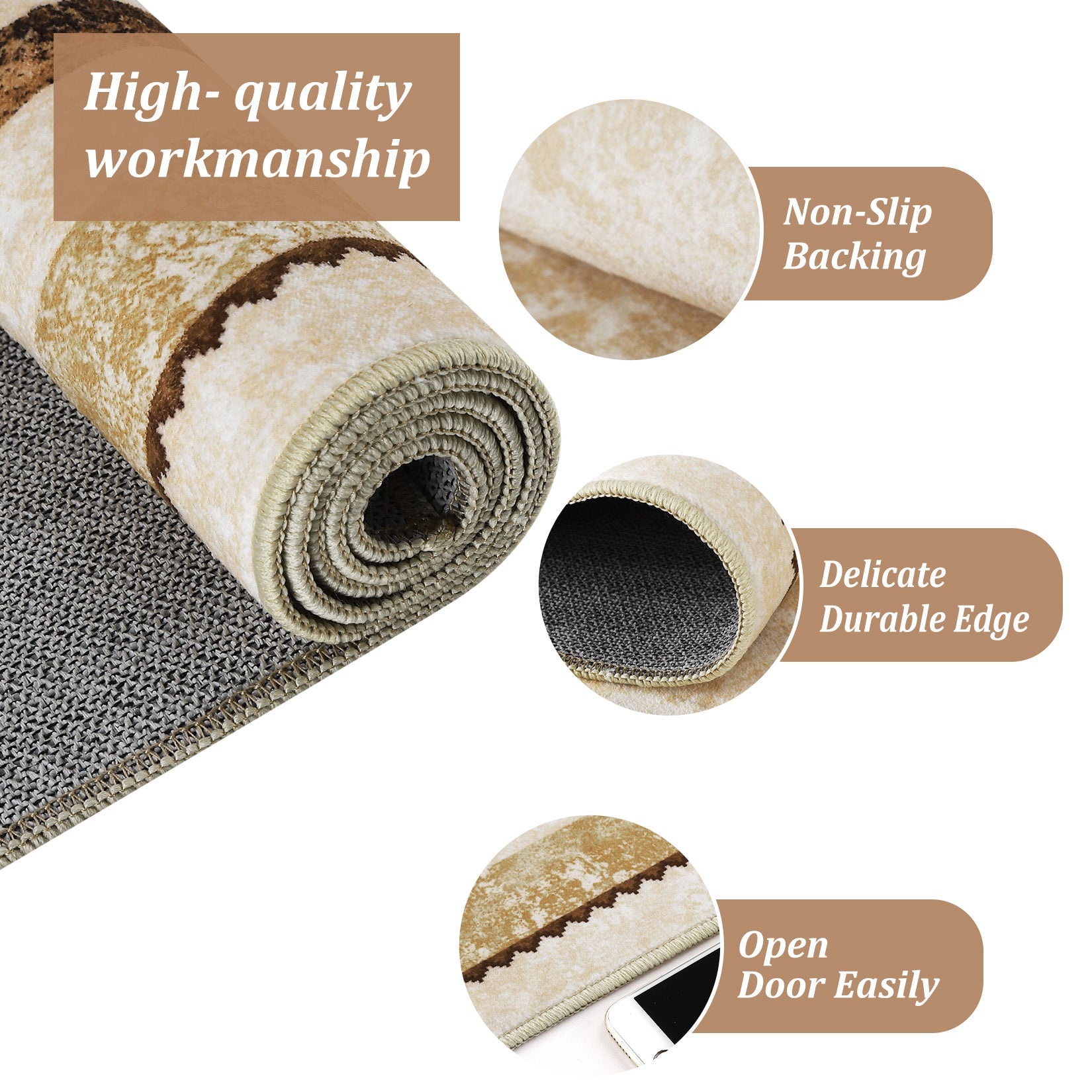 Garvee 10x13 Modern Bordered Area Rug Distressed Beige Rug Non Slip Non Shedding Floor Carpet Soft Low Pile Rug, Large Washable Thin Rug, Foldable Printed Rug for Living Room, Bedroom, Office