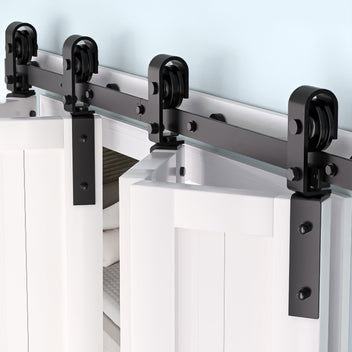 Garvee 60 in Bifold Sliding Barn Door Hardware Track Kit, Side Mounted Black Roller, Smoothly and Quietly, Easy Install, Heavy Duty, Up to 400 LBS, Bifold Door Hardware for 4 Doors (Door Not Included)