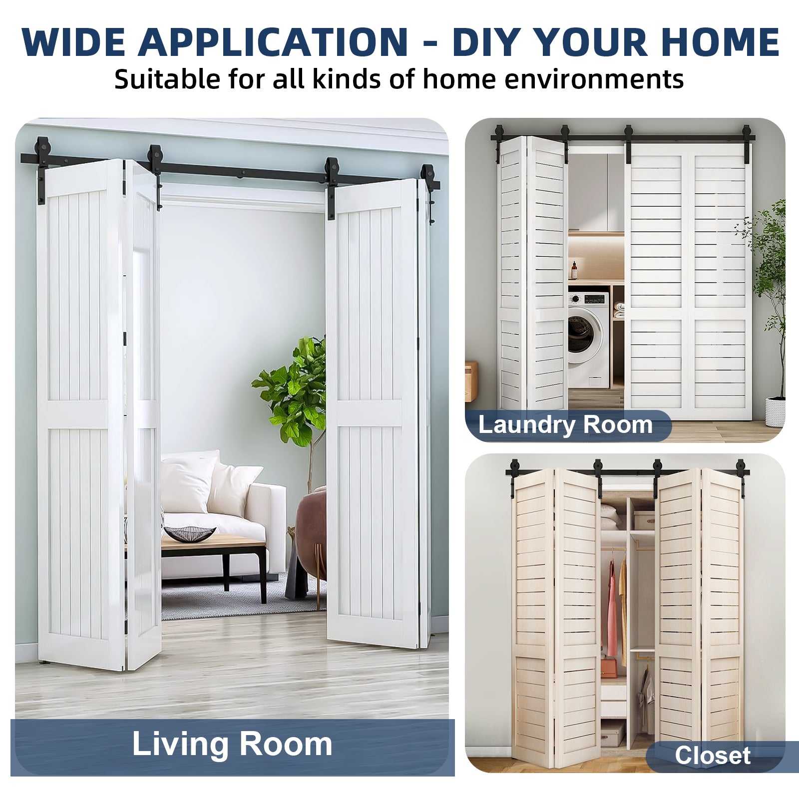 Garvee 52 in Bifold Sliding Barn Door Hardware Track Kit, Side Mounted Black Roller, Smoothly and Quietly, Easy Install, Heavy Duty, Up to 400 LBS, Bifold Door Hardware for 4 Doors (Door Not Included)