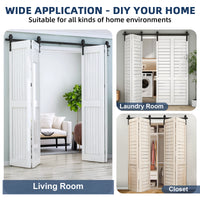 Garvee 52 in Bifold Sliding Barn Door Hardware Track Kit, Side Mounted Black Roller, Smoothly and Quietly, Easy Install, Heavy Duty, Up to 400 LBS, Bifold Door Hardware for 4 Doors (Door Not Included)