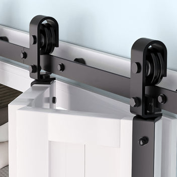 Garvee 60 in Bifold Sliding Barn Door Hardware Track Kit, Side Mounted Black Roller, Smoothly and Quietly, Easy Install, Heavy Duty, Up to 200 LBS, Bifold Door Hardware for 2 Doors (Door Not Included)