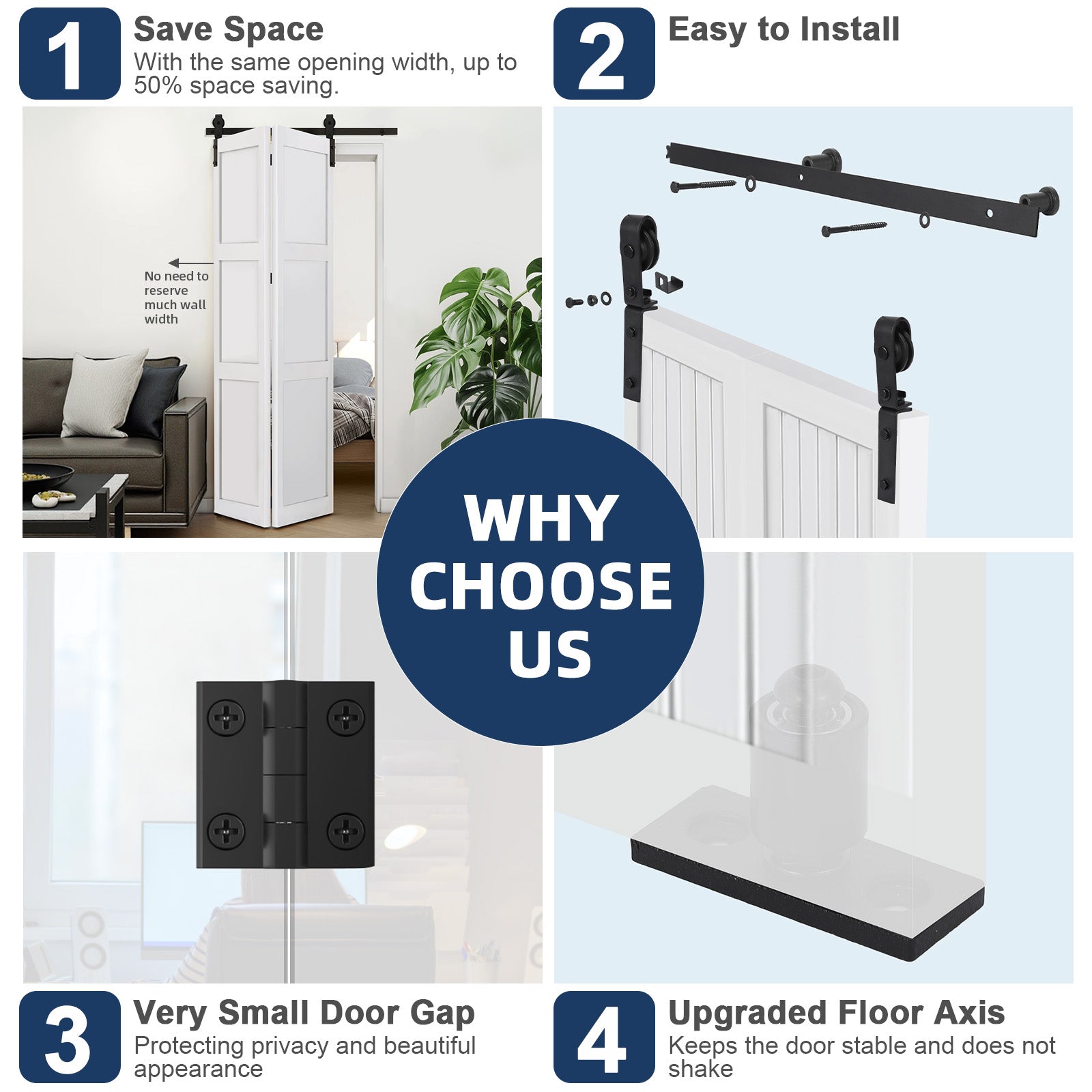 Garvee 24" Bifold Sliding Barn Door Hardware Track Kit, Side Mounted Black Roller, Smoothly and Quietly, Assembly Easy, Fit Double 12" Bi-Folding Doors (Door Not Included)
