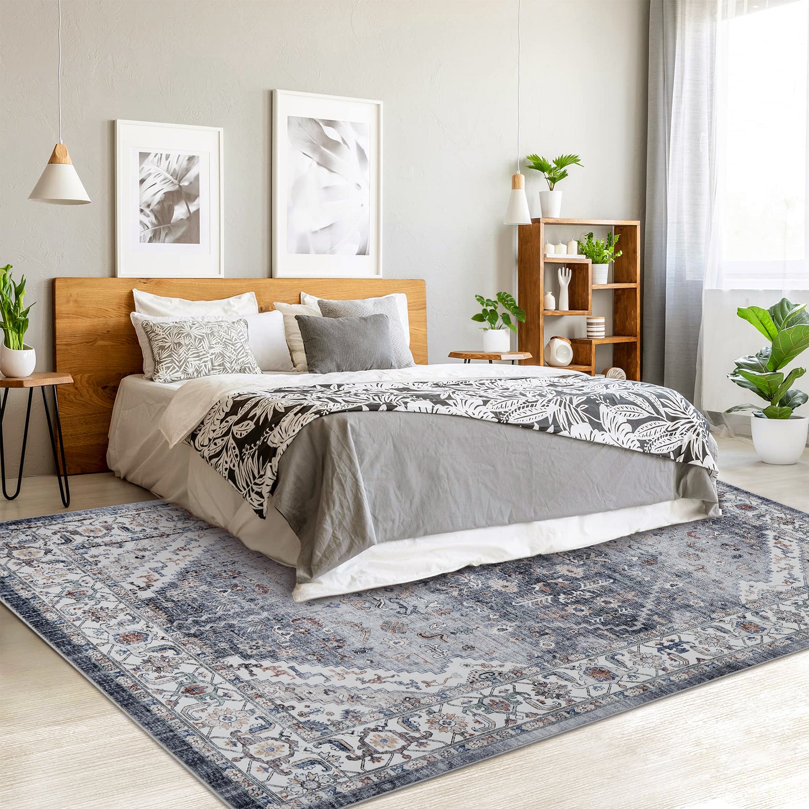 Garvee Persian Grey 9x12 Area Rugs for Living Room Print Distressed Indoor Floor Rug Washable Rug Non Slip Vintage Rug for Bedroom Dining Room