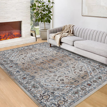 Garvee Persian Light Brown 10x13 Area Rugs for Bedroom Print Distressed Indoor Floor Rug Washable Rug Non Slip Rug for Dining Room